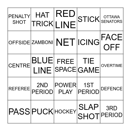 Ottawa Senators Bingo Card
