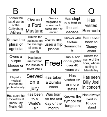 REUNION NIGHT BINGO Card