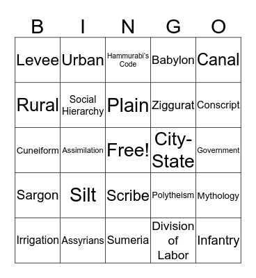 Ancient Mesopotamia Review Bingo Card