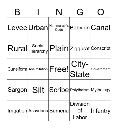 Ancient Mesopotamia Review Bingo Card