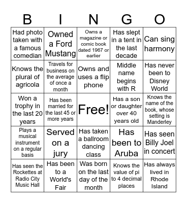 REUNION NIGHT BINGO Card