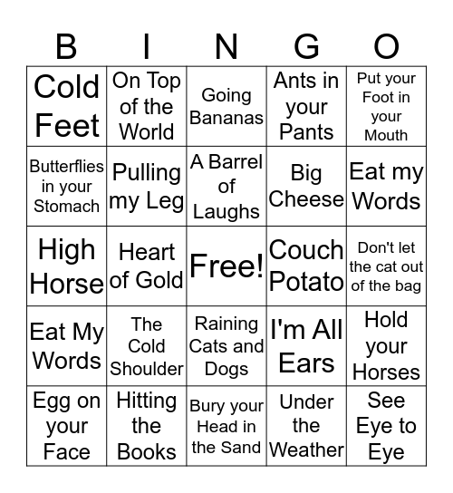 Idiom Bingo Card