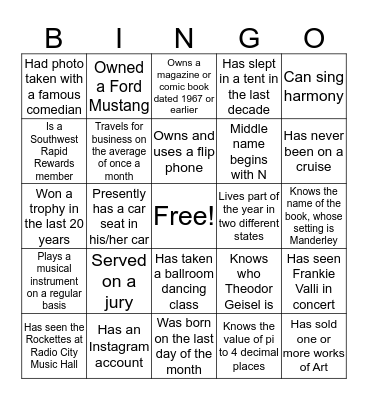 REUNION NIGHT BINGO Card
