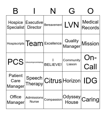Gentiva Employee Bingo Card