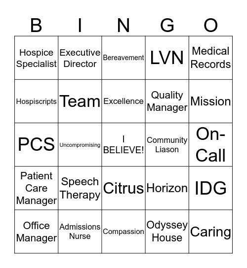 Gentiva Employee Bingo Card