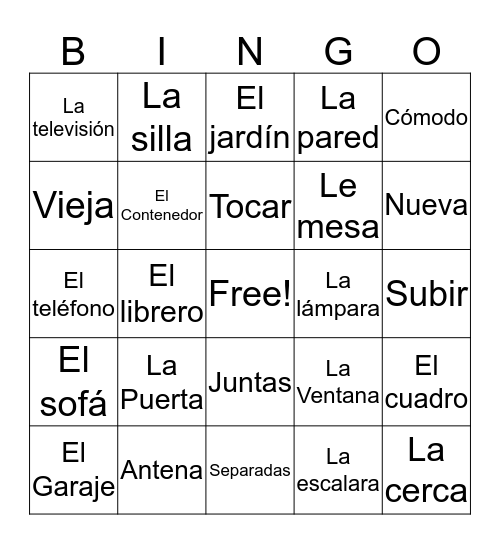 Vocabulario Bingo Card