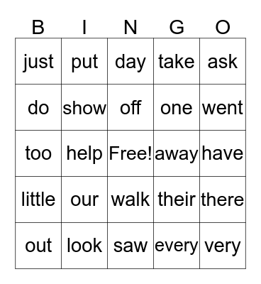 Purple/Blue Sight Words Bingo Card