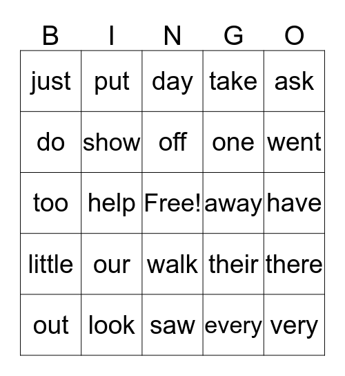 Purple/Blue Sight Words Bingo Card