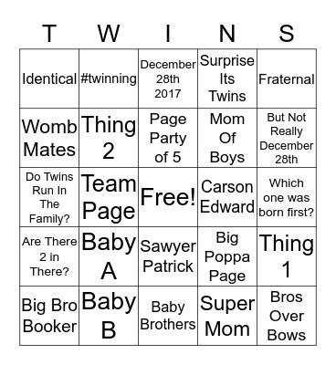 Ashlee is Having Twins! Bingo Card