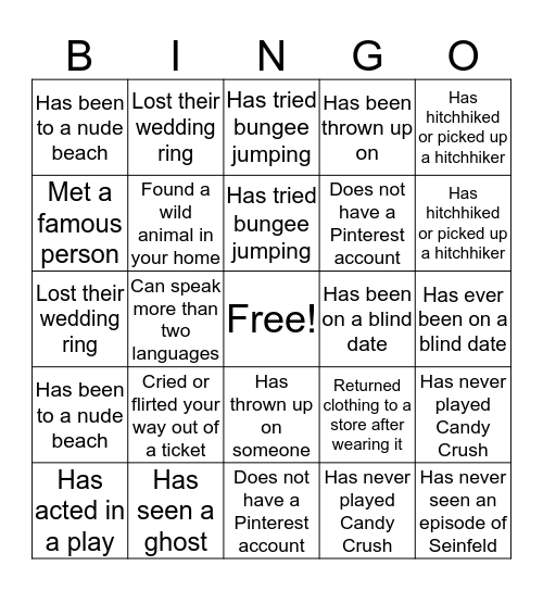 Get To Know You Bingo Card