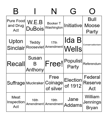 Progressive Era  Bingo Card