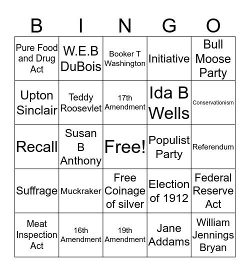 Progressive Era  Bingo Card