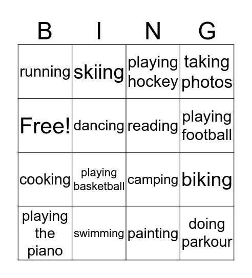 What do you like? Bingo Card