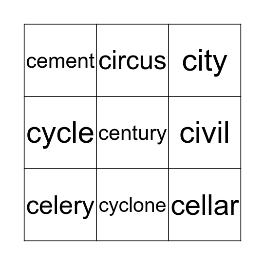 soft c  Bingo Card