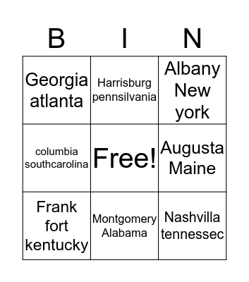 capitals and states Bingo Card