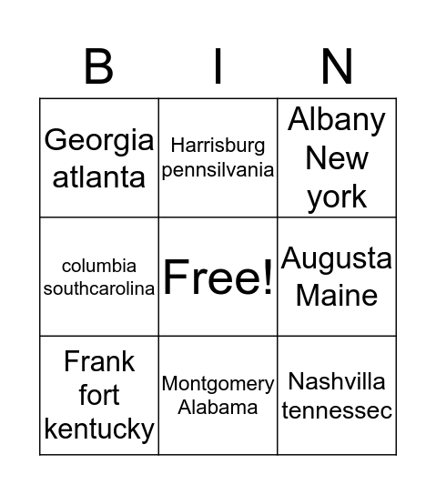 capitals and states Bingo Card