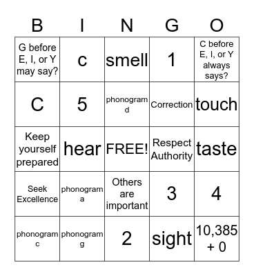 1st Trimester Bingo Card