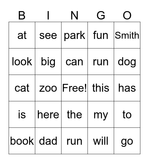 Isaac's Words October 2017 Bingo Card