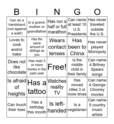 Untitled Bingo Card