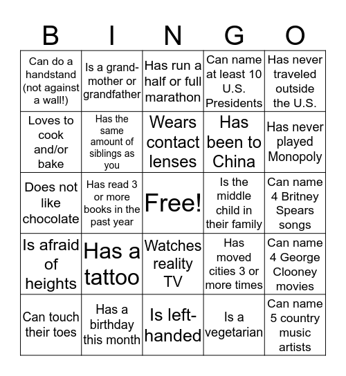 Untitled Bingo Card