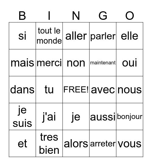 Francais 1 Bingo Card