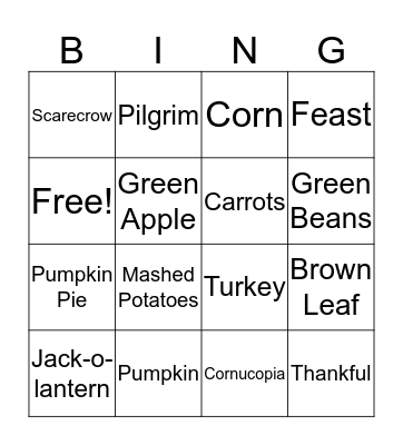 Thanksgiving Bingo  Bingo Card