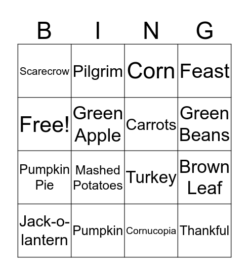 Thanksgiving Bingo  Bingo Card