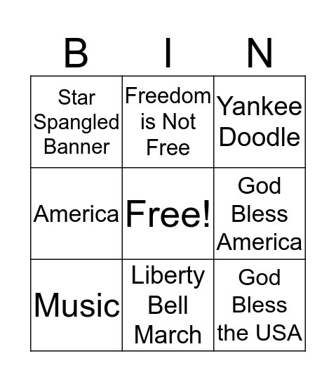 Patriotic Genre Bingo Card