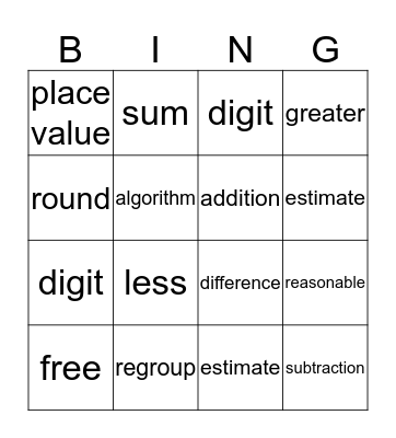 Math Lessons 1-3 Bingo Card