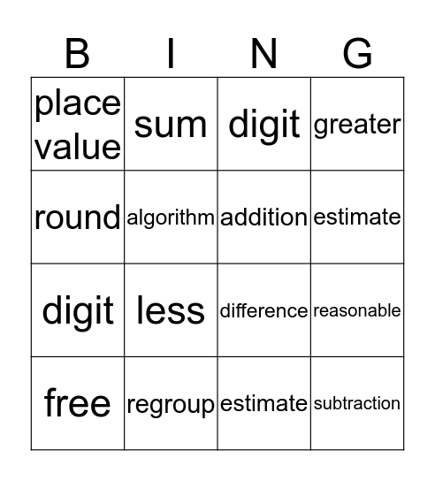 Math Lessons 1-3 Bingo Card