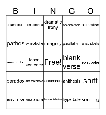 Poetry Devices Bingo Card