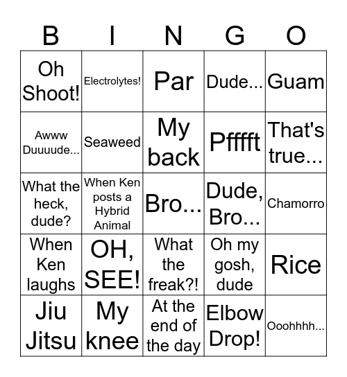 Ken Quote Bingo Card
