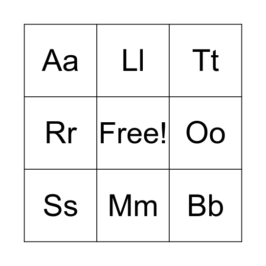 Letter Bingo Card