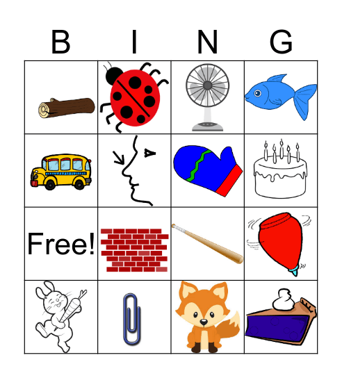 Rhyming Bingo Card