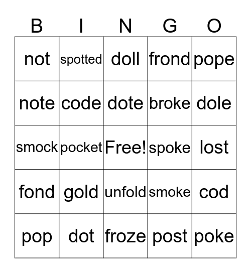 Long o spellings Bingo Card
