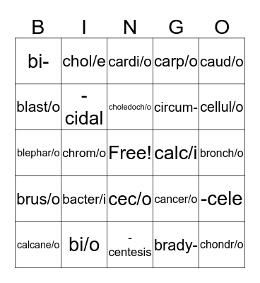 B & C Words Bingo Card
