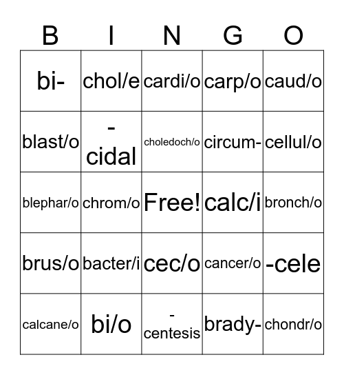 B & C Words Bingo Card