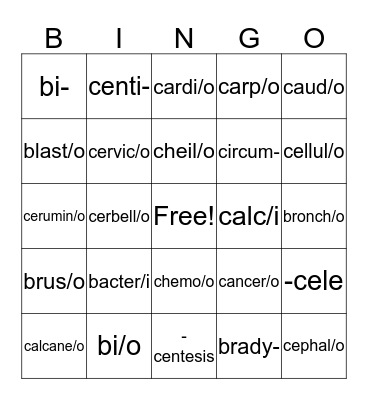 B & C Words Bingo Card