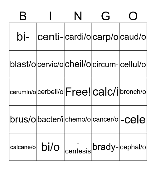 B & C Words Bingo Card