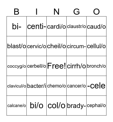 B & C Words Bingo Card