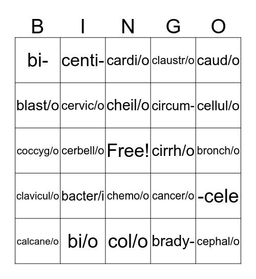 B & C Words Bingo Card