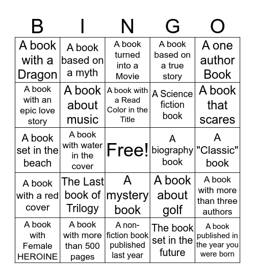 BOOK BINGO CARD Bingo Card