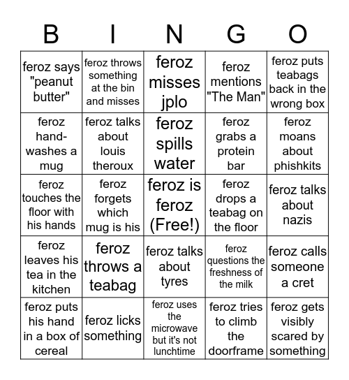 Feroz Kitchen Bingo Card