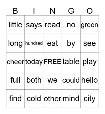 Grade 2 Unit 1 HFW Bingo Card
