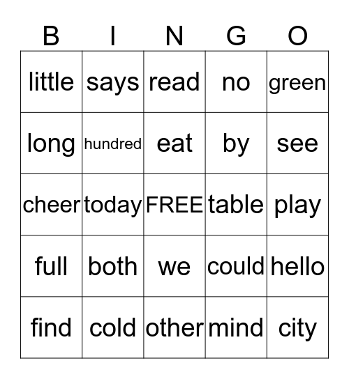 Grade 2 Unit 1 HFW Bingo Card