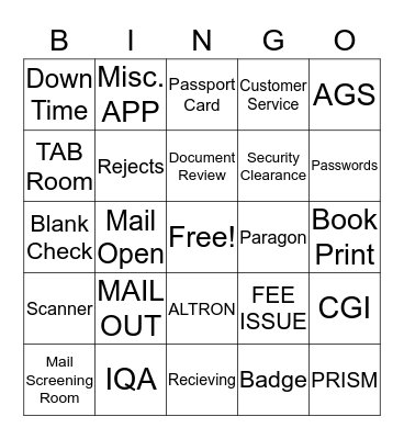 PASSPORT BINGO Card