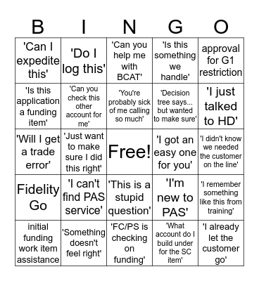 PAS HD Bingo Card
