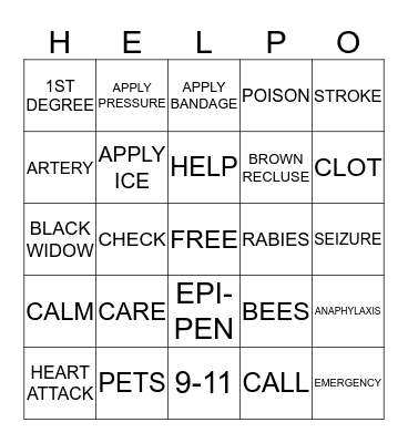 FIRST AID Bingo Card