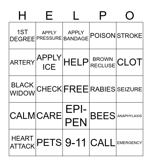 FIRST AID Bingo Card