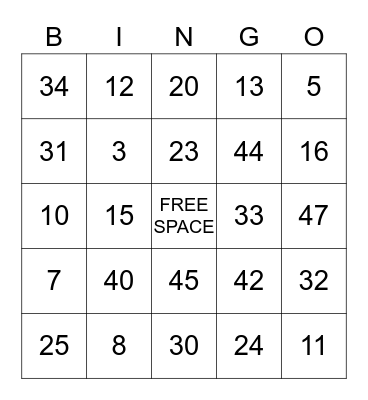 Thanksgiving BINGO Card